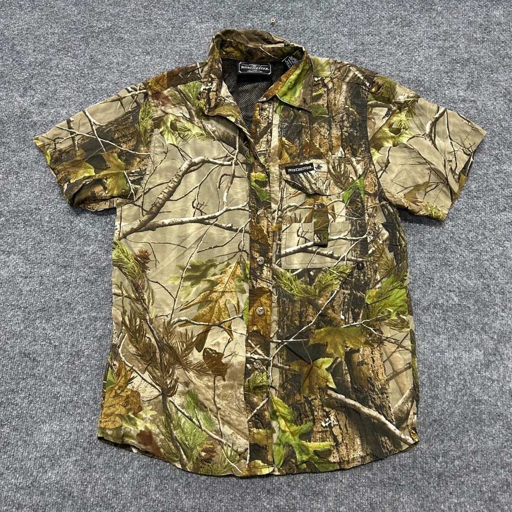 Winchester Shirt Womens Small Camo Realtree Short Sleeve Nylon Hunting Outdoor